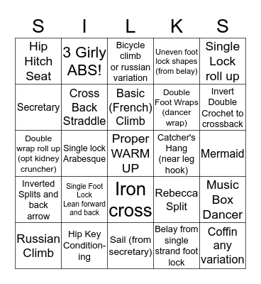 Silks Bingo Card