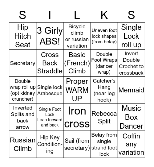 Silks Bingo Card