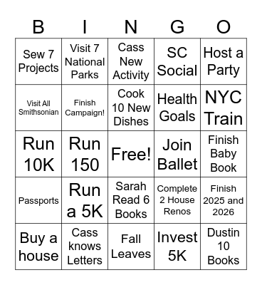 2026 Goals Bingo Card