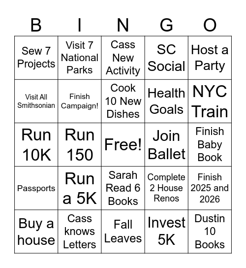 2026 Goals Bingo Card