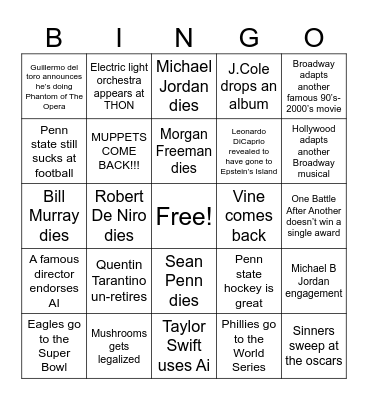 2026 Bingo Card Bingo Card