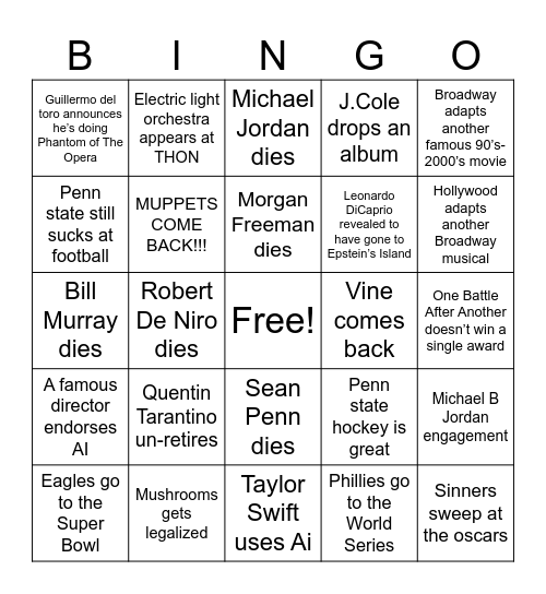 2026 Bingo Card Bingo Card