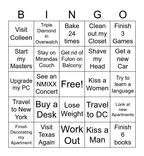 New Year Bingo Card
