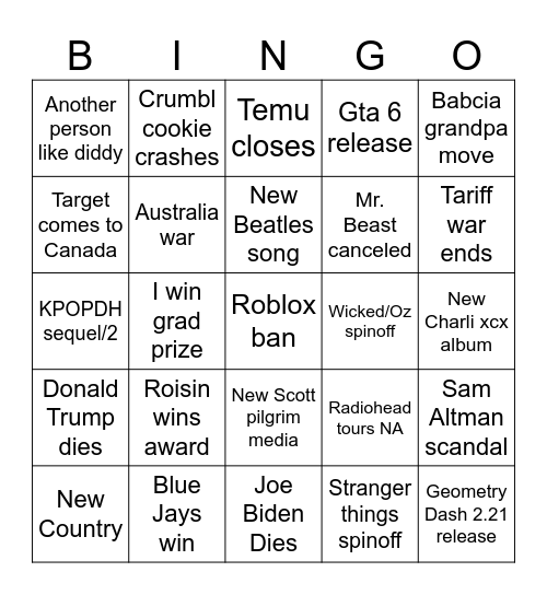 2026 Bingo Card
