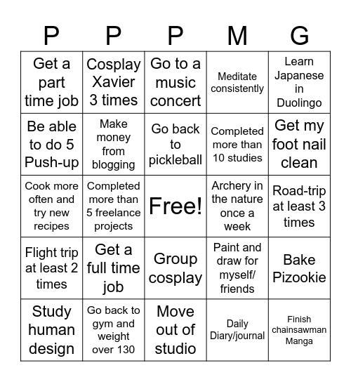 Cyn’s 2026 Bingo Card