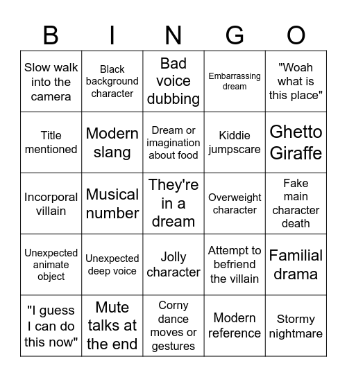 In Your Dream Bingo Card