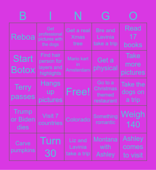 Lavinia’s 2026 bingo card Bingo Card