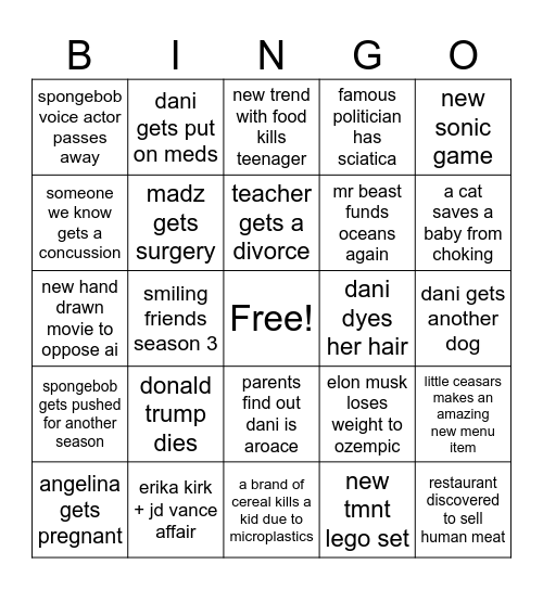 dani 2026 Bingo Card