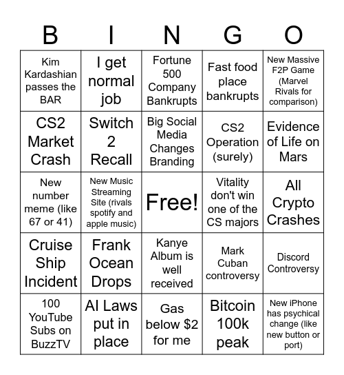 2026 Bingo Card Bingo Card