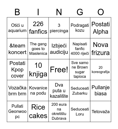 SARA Bingo Card
