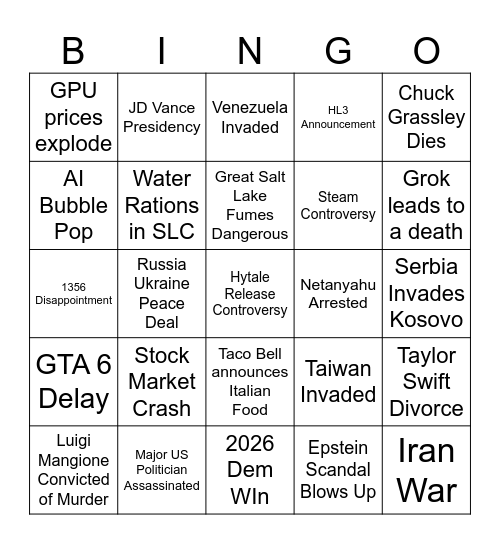 2026 Bingo Card
