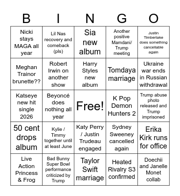 Meghan Pop Culture 2026 Bingo Card