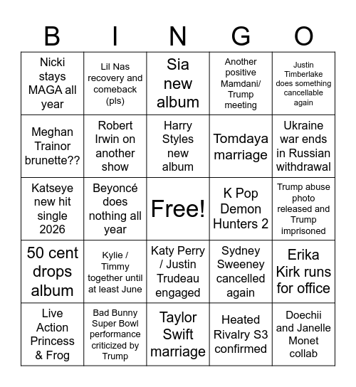 Meghan Pop Culture 2026 Bingo Card