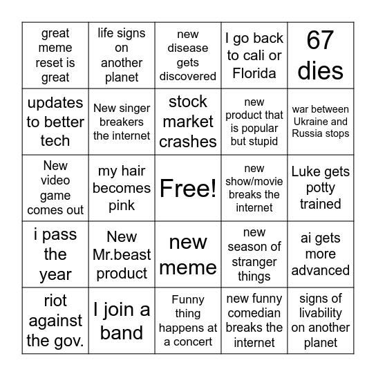 2026 Bingo Card