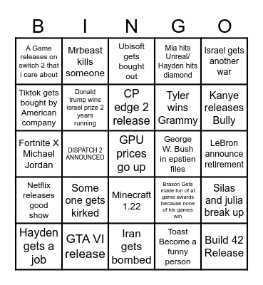 2026 Bingo card Bingo Card