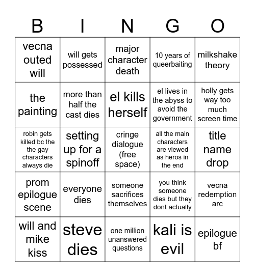 season 5 prediction bingo Card