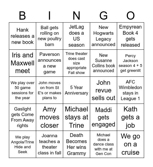 Joanna's 2026 Bingo Card