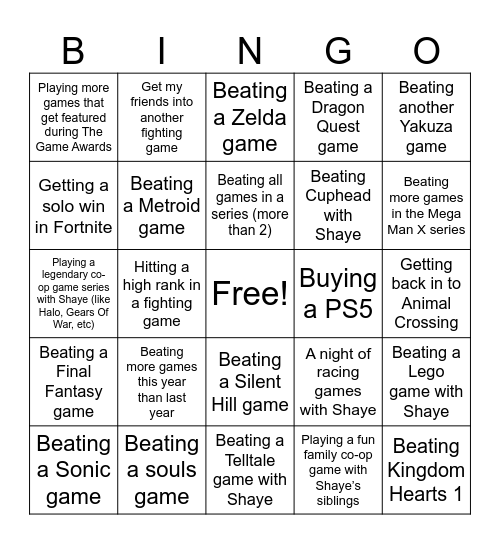 Gaming Goals For 2026 Bingo Card