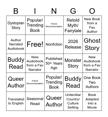 2026 Reading Bingo Card