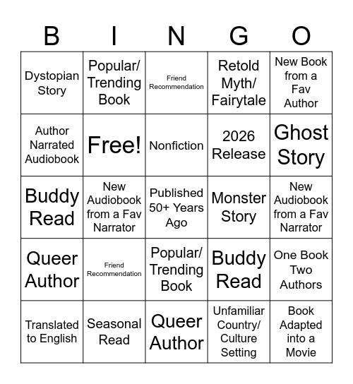 2026 Reading Bingo Card