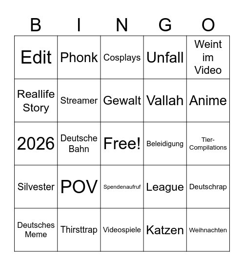 TikTok Bingo Card