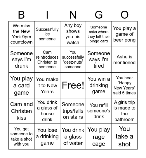 NYE Bingo! Bingo Card