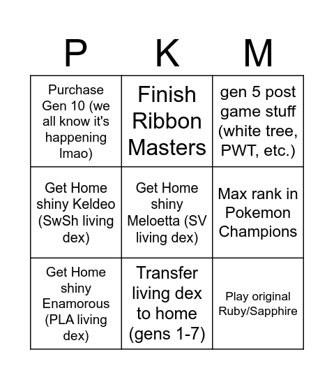 Pokemon 2026 Bingo Card