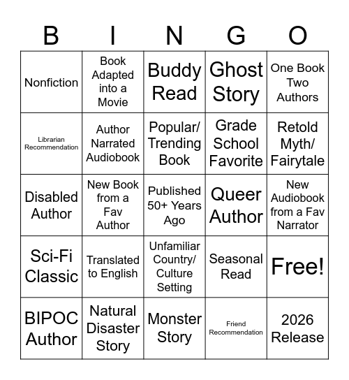 2025 Reading Bingo Card