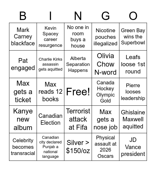 Beth's 2026 Bingo Card