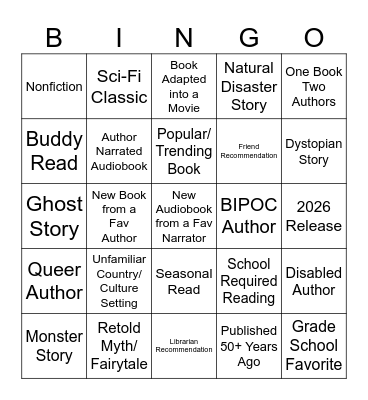 2026 Reading Bingo Card