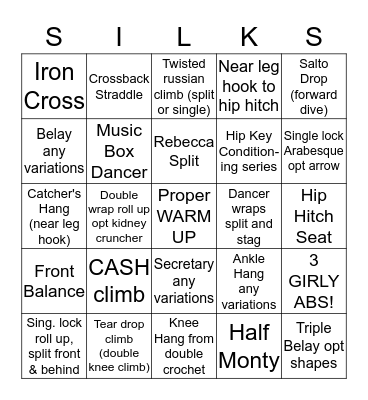 Silks Bingo Card