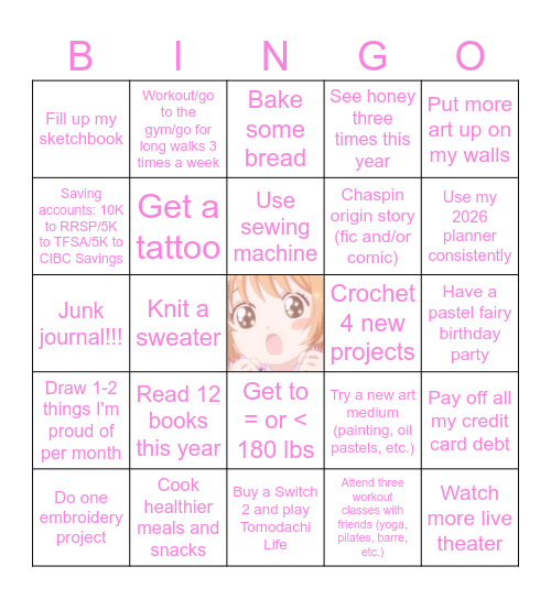 Nia's 2026 Bingo <3 Bingo Card