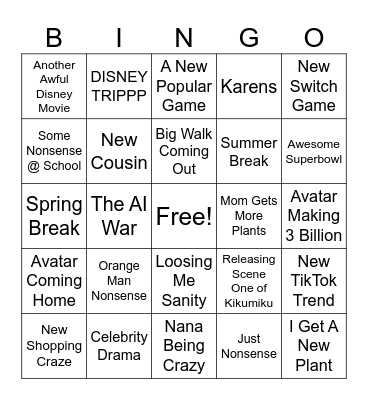 2026 BINGO CARD Bingo Card