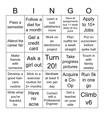The goals for 2026 Bingo Card