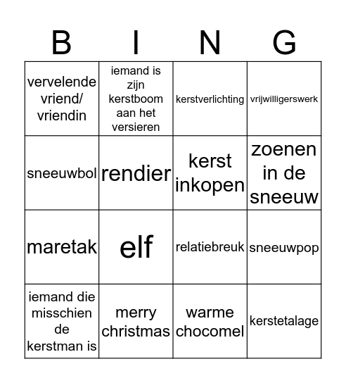 kerstfilm bingo  Bingo Card