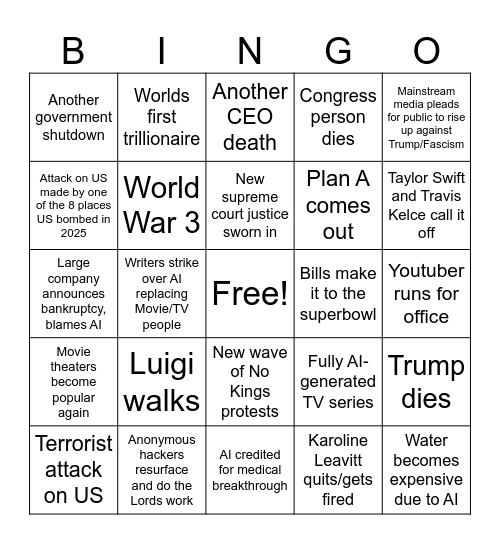 2026 Bingo Card Bingo Card