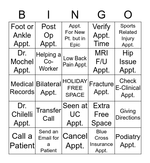 HOLIDAY FUN Bingo Card