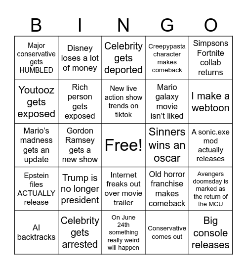 2026 predictions bingo Card