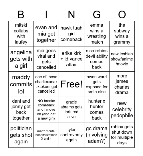 madz 2026 Bingo Card