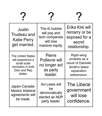 My 2026 Predictions Bingo Card