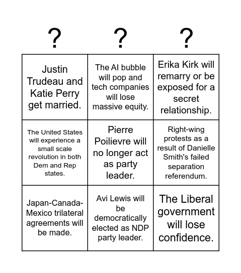 My 2026 Predictions Bingo Card