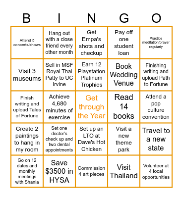 2026 Bingo (The Year of Discipline and Downsizing) Bingo Card