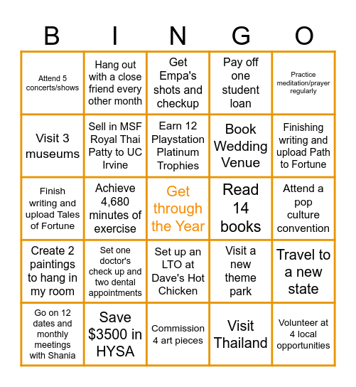 2026 Bingo (The Year of Discipline and Downsizing) Bingo Card