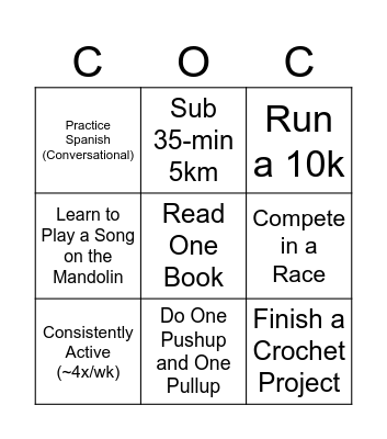 DJPP's New Year's Resolutions Bingo Card