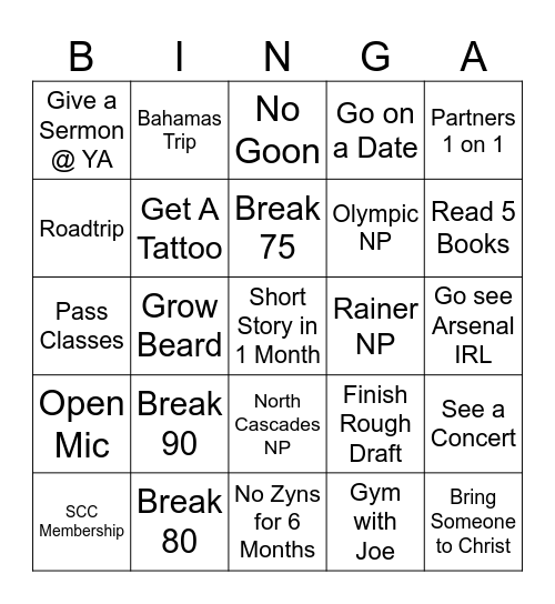 2026 TeeGee Bingo Card