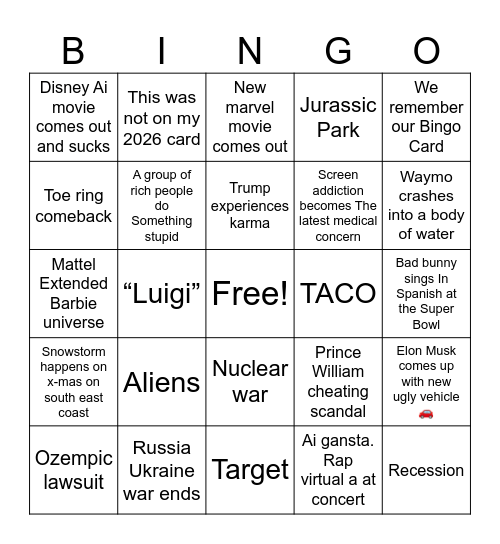 2026 Bingo Card