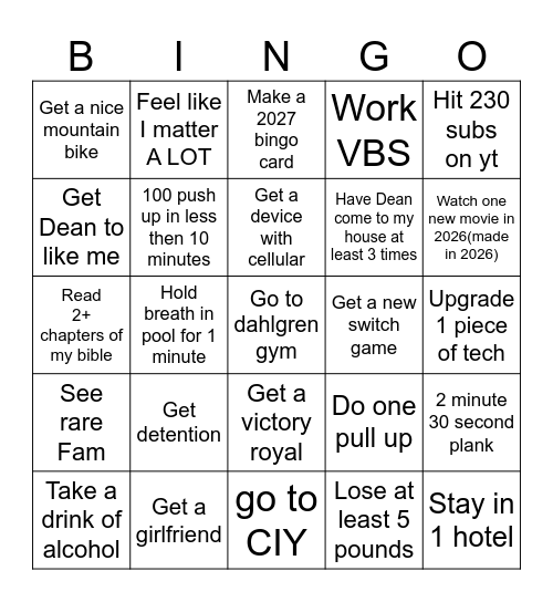 Jacob Edwards 2026 bingo card Bingo Card