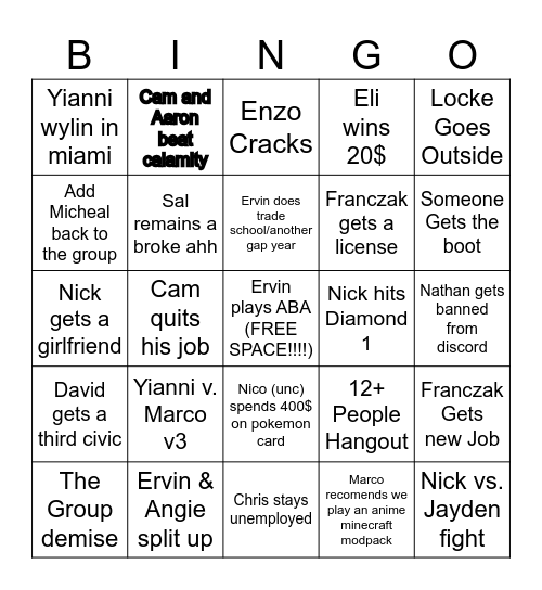 2026 Group Bingo Card Bingo Card