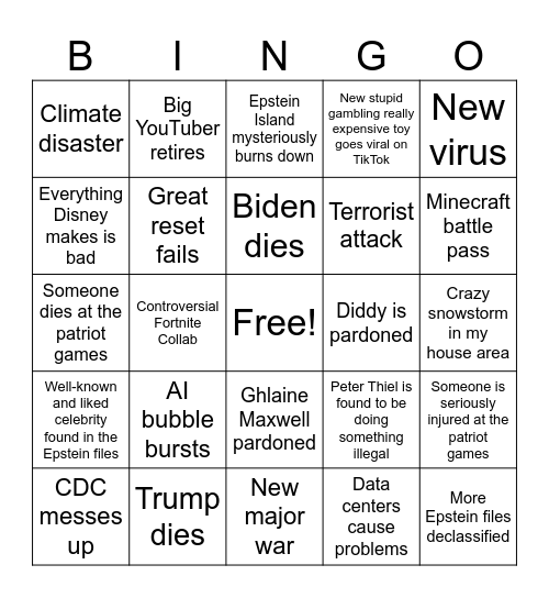Big 26 Bingo Card