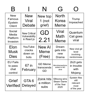 2026 Bingo Card